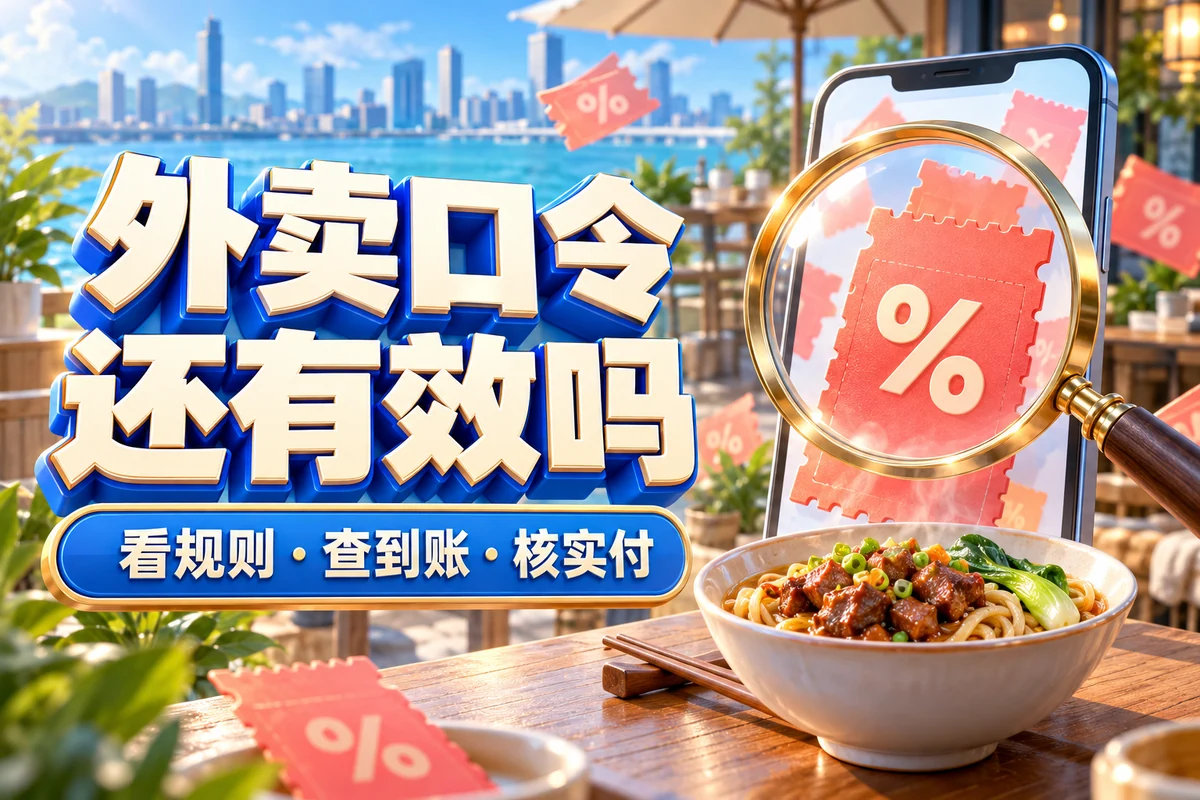 外卖口令，还有效吗；看规则 · 查到账 · 核实付，文章主题封面