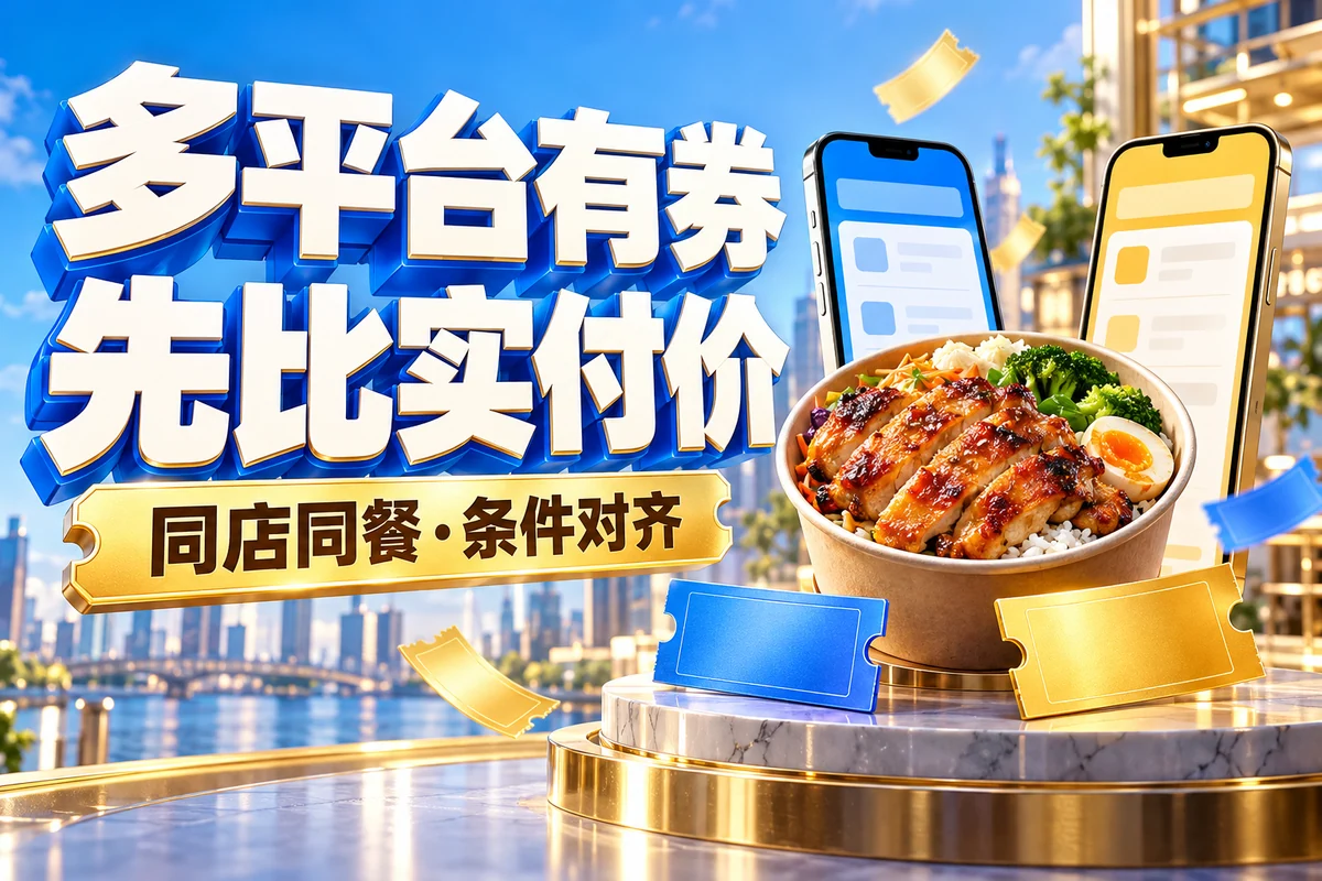 多平台有券，先比实付价；同店同餐·条件对齐，文章主题封面