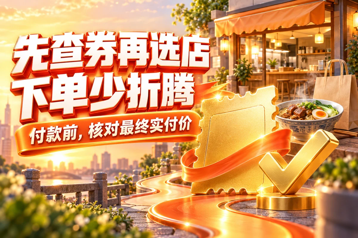 先查券再选店，下单少折腾；付款前，核对最终实付价，文章主题封面