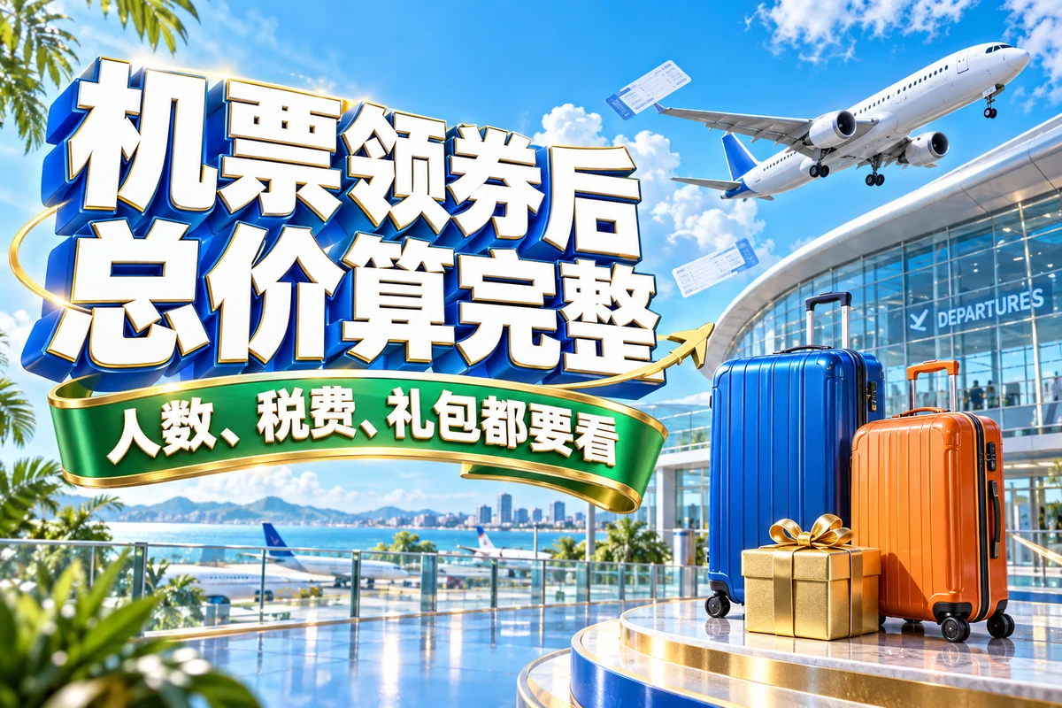 机票领券后，总价算完整；人数、税费、礼包都要看，文章主题封面