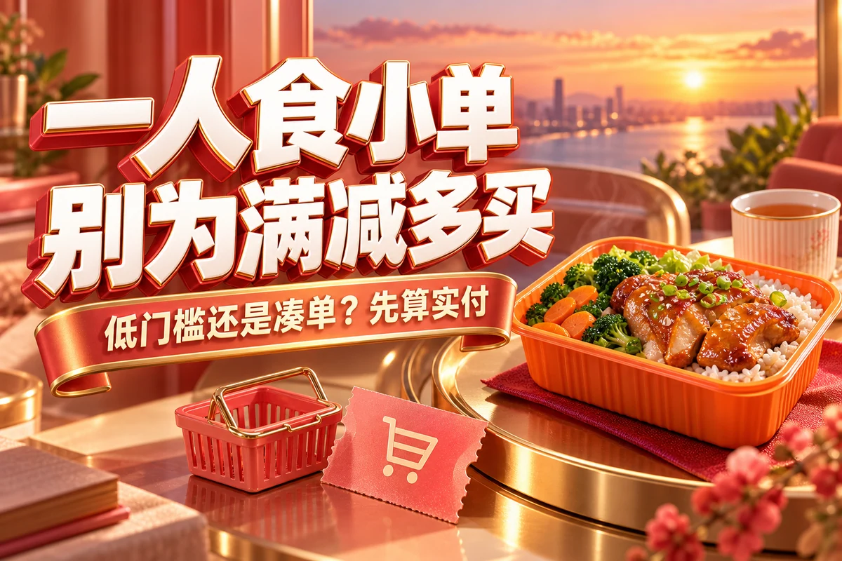 一人食小单，别为满减多买；低门槛还是凑单？先算实付，文章主题封面