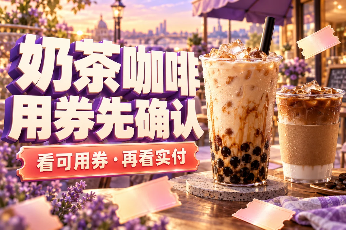 奶茶咖啡，用券先确认；看可用券·再看实付，文章主题封面