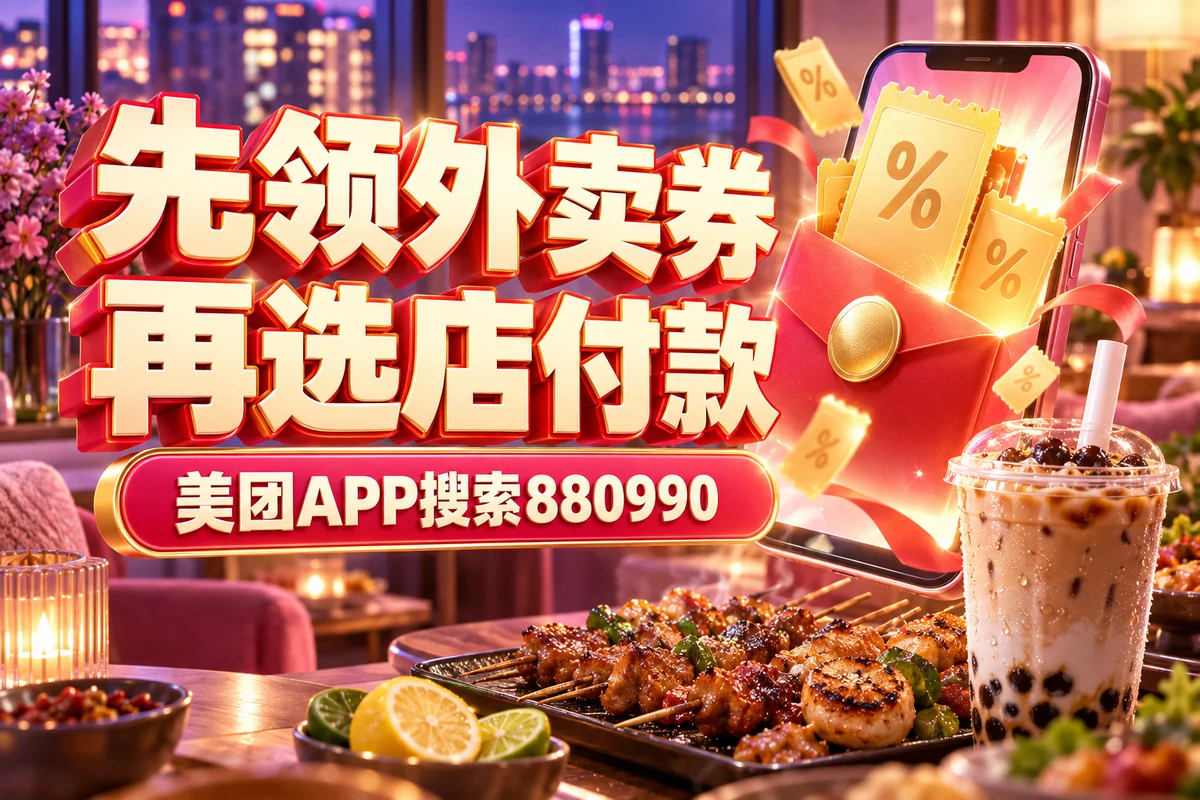 先领外卖券，再选店付款；美团APP搜索880990，文章主题封面