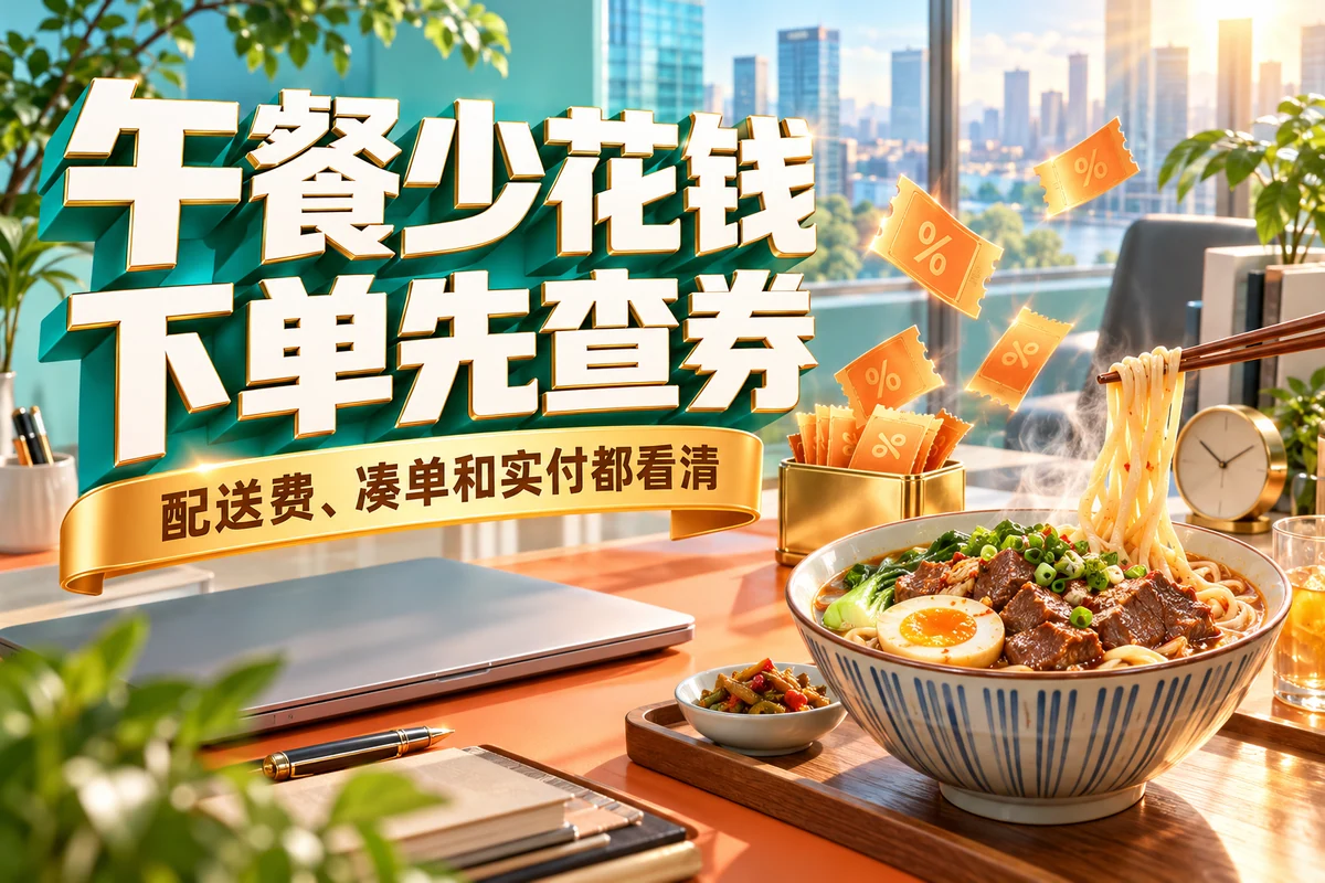 午餐少花钱，下单先查券；配送费、凑单和实付都看清，文章主题封面